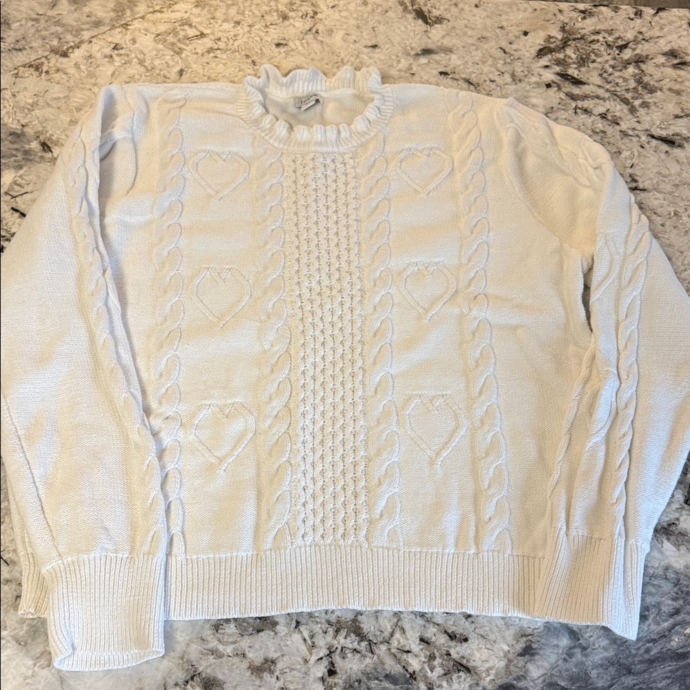 J. Crew White Heart Cable KnitSweater